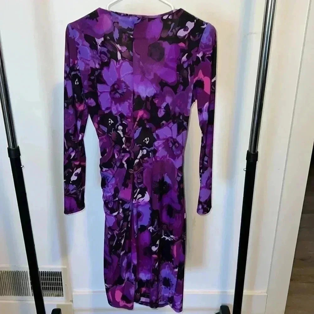 Chaps Women’s V-neck Wrap Purple Dress 080126 - Picture 2 of 4